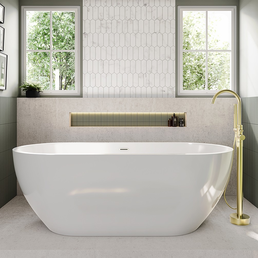 Product Lifestyle Image of Sanctuary Auron Gloss White 1700mm Double Ended Freestanding Bath SB218
